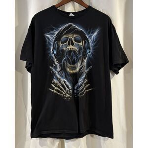 Heavy Metal Skeleton Headbanger Mens Shirt 100% Cotton Dio Rock Hands XL‎